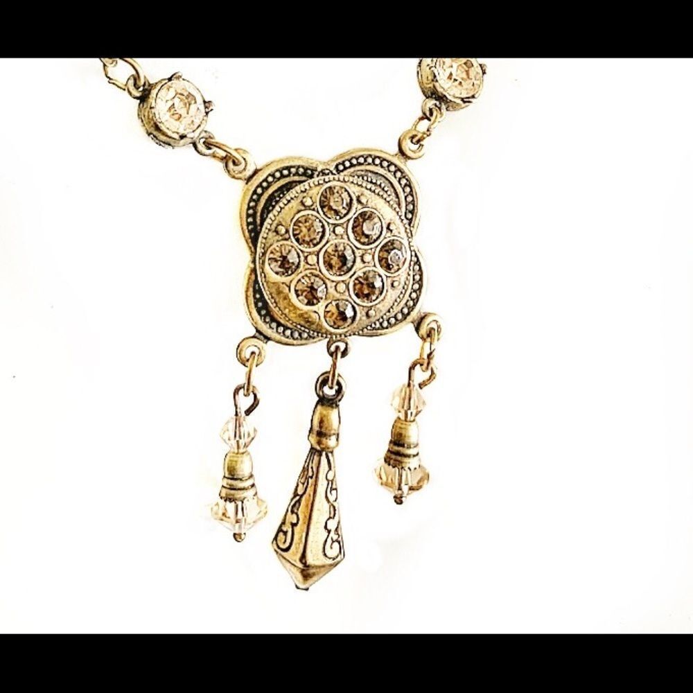 Vintage Banana Bob citrine champagne crystal ox gold pendant necklace Edwardian